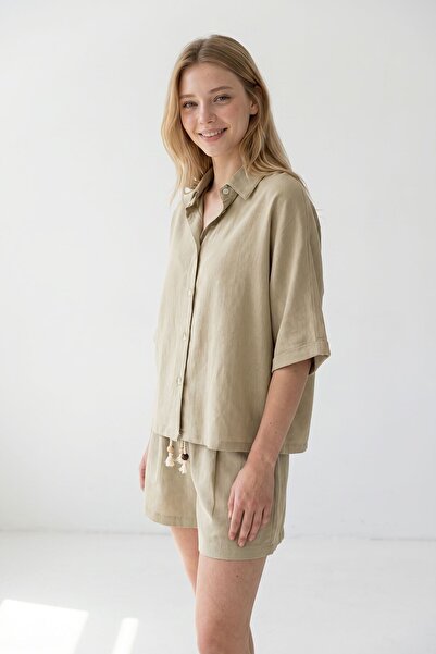 bacc Χακί Σορτς και Πουκάμισο Καλοκαιρινό Βαμβακερό Σετ