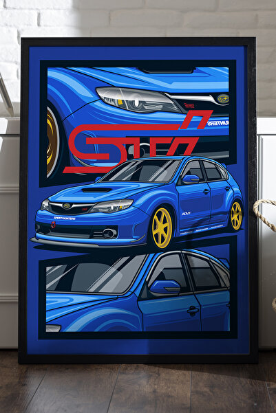 Duvarda Subaru Impreza WRX STI crni poster sa drvenim okvirom, dekorativna zi...