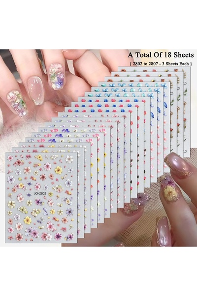 Choice8 مجموعة ملصقات أظافر زهرية (18 ورقة) من 3 إلى 60 ورقة، بتصميم أزهار ما...
