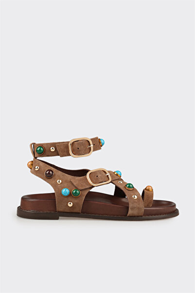 Elle Shoes Kahve Deri Kadın Sandalet