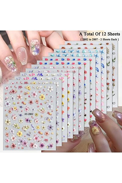 Choice4 SetAA (12 Sheets) 3 to 60 Sheets Floral Nail Stickers Watercolor Flow...