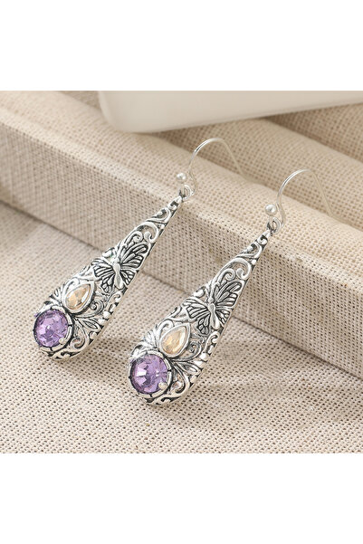 Choice A340-1 Ethnic Boho Blue Zircon Silver Plated Pendant Earrings Vintage ...