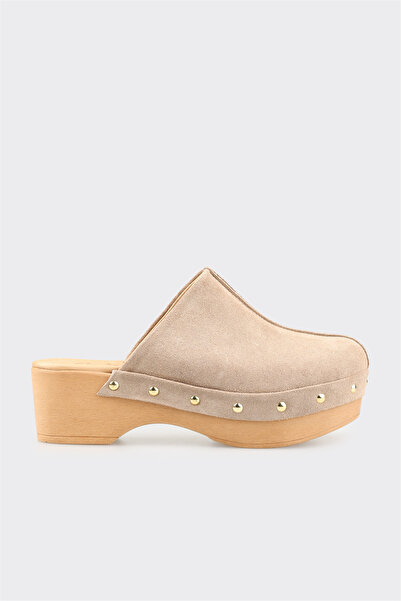 Elle Shoes Bej Deri Kadın Terlik