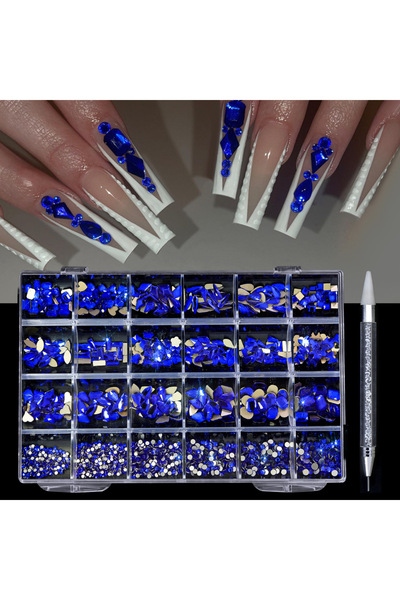 Choice 04 Dark Blue 24 Grid Diamond Jewelry Set for Nail Art Decorations Nail...