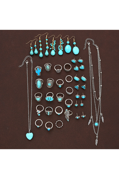 Choice AYA1 44 Pcs Bohemian Turquoise Jewelry Set For Women Vintage Sunflower...