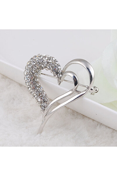 Choice Imitation Rhodium Plated Elegant Shiny Rhinestone Heart Brooch for Wom...