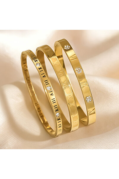 Choice5 Gold Color Set Yupsk 1/3pcs Stainless Steel Roman Numeral Bracelet Se...