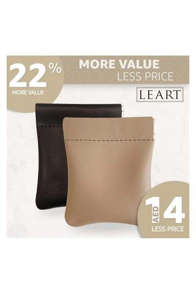 Arabest 2-Piece Leather Squeeze Coin Purse Pouch,Compact,Holds Keys & Cards,B...