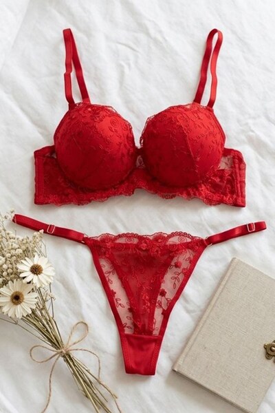 lamelif Σετ Σουτιέν Brode με Υποστήριξη Κόκκινο