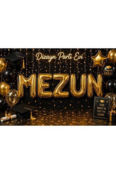 Dizayn Parti Evi 84 cm Mezuniyet Folyo Harf Balon Seti MEZUN – Gold & Gümüş R...