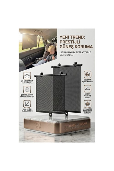 Dunai Store Mey İthalat® Otomatik Toplanır Araç Perdesi 2'li Set | 36x45 cm V...