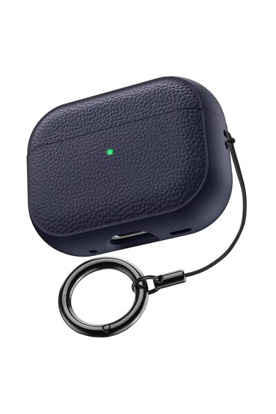 Choice غطاء حماية جلدي مع سلسلة مفاتيح لسماعات AirPods Pro 3 باللون الأزرق، ا...