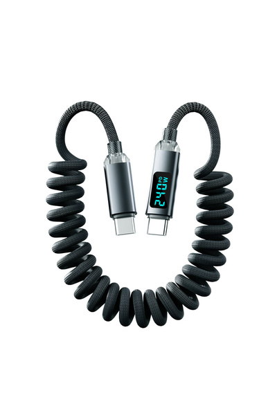 Choice كابل شحن سريع أسود بشاشة رقمية 240 واط من نوع PD إلى USB C 7 أمبير لهواوي