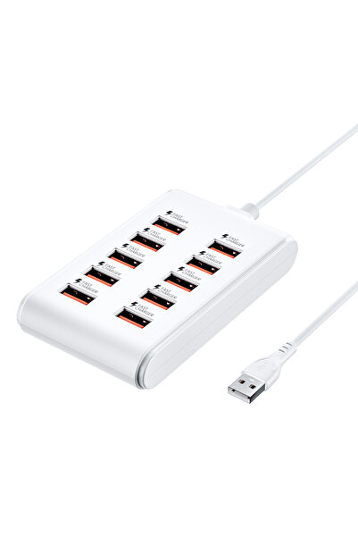 Choice شاحن متعدد المنافذ أبيض اللون 10 في 1 مع منفذ USB A سريع الشحن، محطة ش...