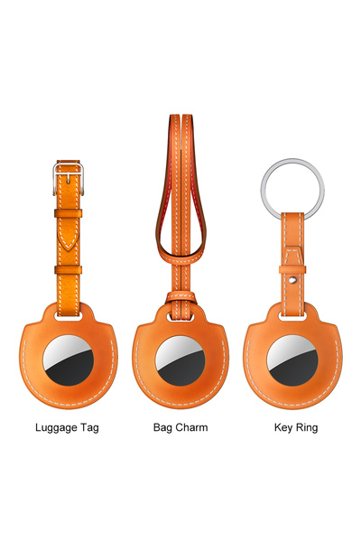 Choice4 Key Ring Orange 2 AirTag Case Genuine Leather Key Ring for Air Tag Ke...