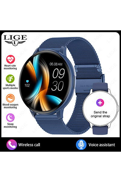 Choice5 ساعة ذكية LIGE 2026 بحزام شبكي أزرق للرجال والنساء، مزودة بخاصية الات...