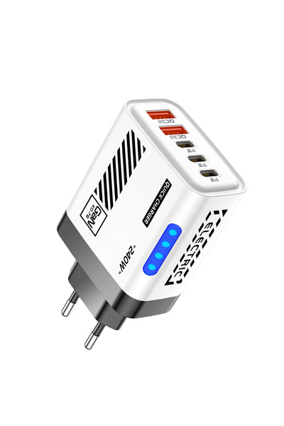 choice2 شاحن USB-C أبيض بخمسة منافذ من نوع GaN بقوة 240 واط، شاحن سريع PD، مح...