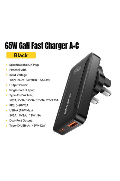 Choice1 ESSAGER 65W UK Charger Essager Ultra Thin 65W GaN pro Travel Charger ...