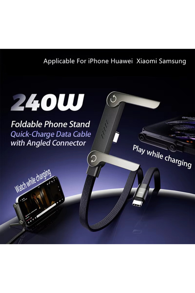 Choice 1.5m 240W PD Fast Charging Foldable Phone Holder Data Cable For Smartp...