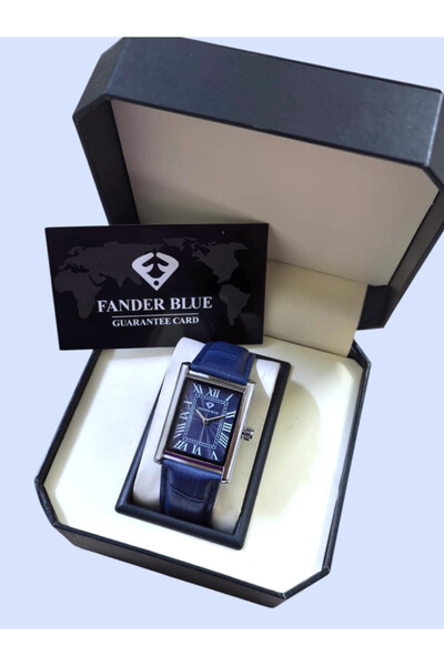 FANDER BLUE Modern Watch with Leather Strap and Transparent Dial with Modern ...