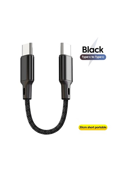 choice2 كابل USB C إلى Type C أسود بطول 30 سم، يدعم الشحن السريع بقوة 60 واط،...