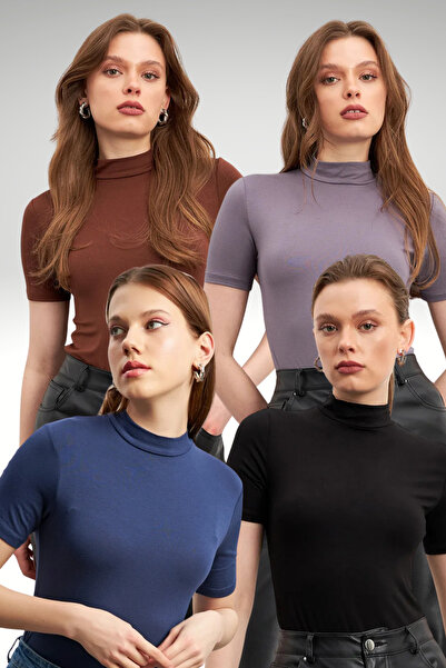 Bipantolon Γυναικεία Μαύρη Μπλούζα σε Καφέ, Γκρι και Ναυτικό Μπλε, Πακέτο 4 τ...