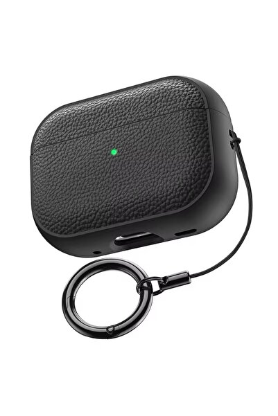 Choice1 غطاء حماية جلدي أسود لسماعات AirPods Pro 3 مع سلسلة مفاتيح للجيل الثالث