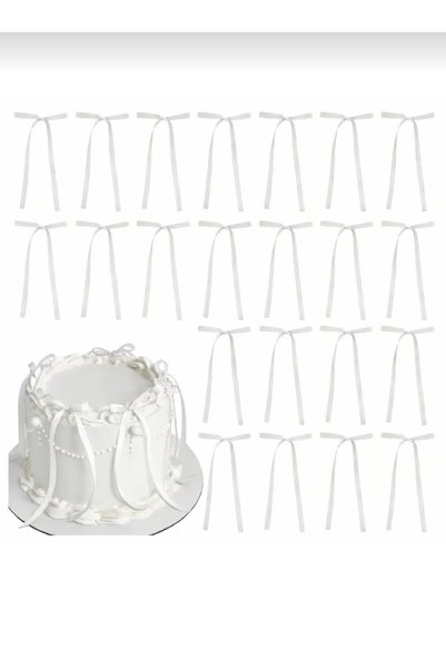 Esram Butik 15 Adet Beyaz Fiyonk Kurdele , Pasta Süsü, Sunum, Doğum Günü, Yıl...