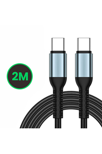 choice2 كابل USB-C إلى Type-C بطول 2 متر، شحن سريع 60 واط، كابل بيانات مجدول ...