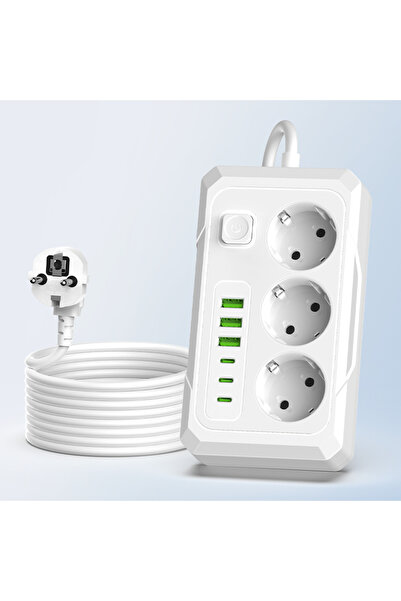 Choice EU Plug L036-bai 9-in-1 EU Power Strip with 3 AC Outlets & 6 USB Ports...