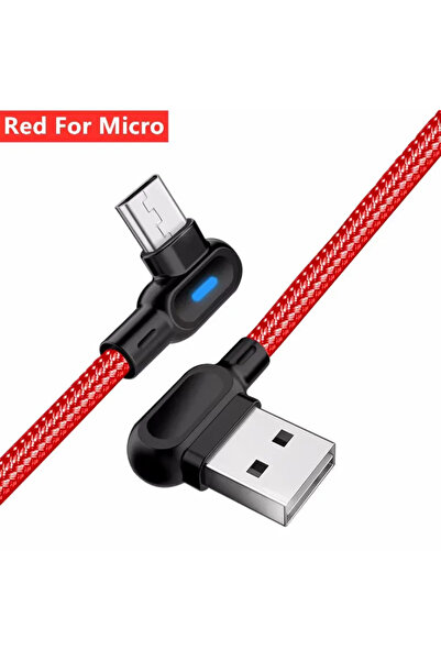 Choice كابل USB نوع C أحمر بطول 2 متر بزاوية 90 درجة للشحن السريع، كابل USB A...