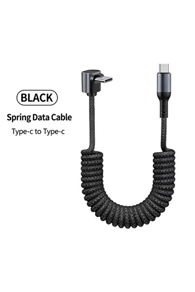 Choice 1.5m C to C Black NNBILI 90 Degree Type C to Type C Coiled Braided Cha...