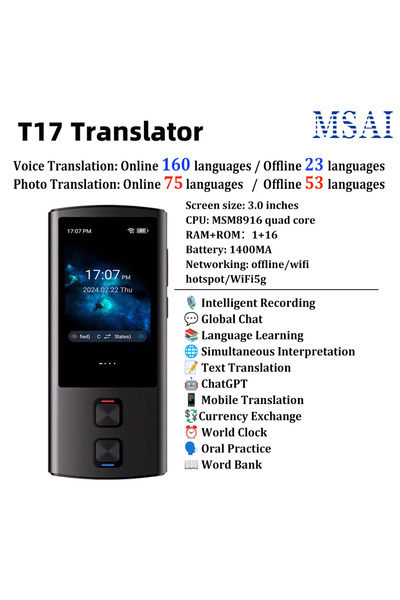 Choice T17 MSAI T17 Elite Business Metal Translator Two Way Real Time Online ...