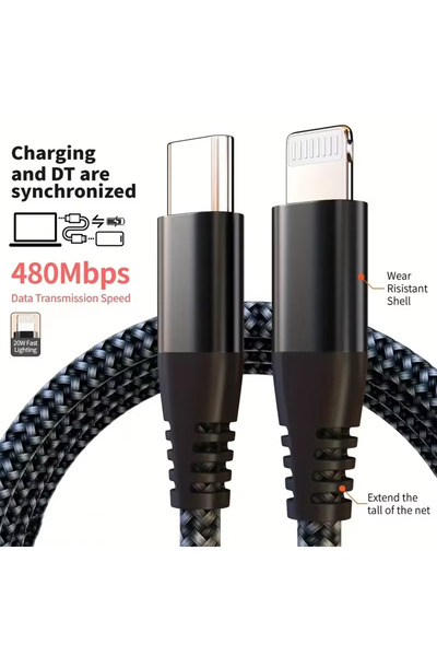 Choice1 1M 1PC Black 20W Type C to Lightning MFI Certified Fast Charging Data...