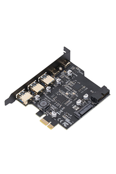 Choice بطاقة PCIe سوداء اللون إلى USB 3.2، تحتوي على منفذين من نوع C وثلاثة م...