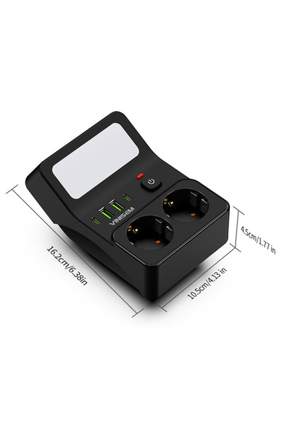 Choice1 شريط طاقة بقابس أوروبي أسود مع منفذين كهربائيين ومنفذين USB ومنفذين T...