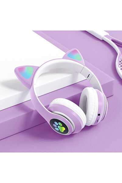 choice2 سماعة رأس بلوتوث لاسلكية PURPLE STN28 بتصميم أذن قطة لطيفة مع إضاءة L...