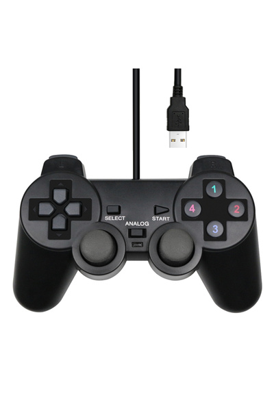 Choice وحدة تحكم ألعاب USB سلكية سوداء للكمبيوتر الشخصي مزودة بعصا تحكم اهتزا...