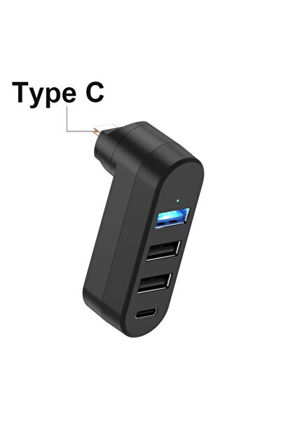 Choice5 Type C Black 180 Degree Rotatable HUB 4 Ports USB C Adapter USB3.0 2....