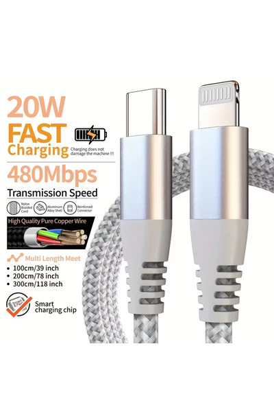 Choice3 1M 1PC White 20W Type C to Lightning MFI Certified Fast Charging Data...