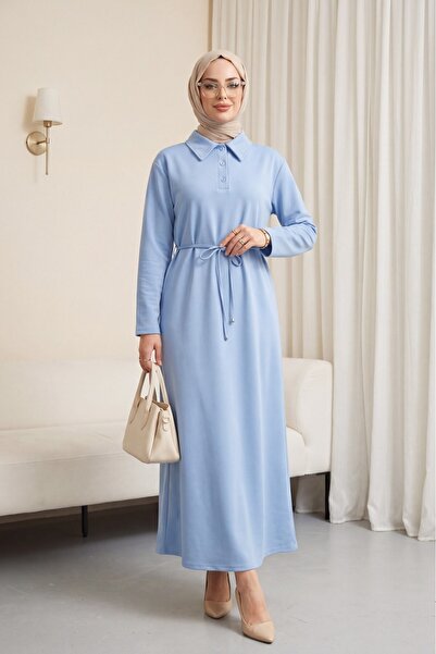 Modamorfo Φόρεμα από χτενισμένο βαμβάκι με γιακά, κουμπιά και δέσιμο στη μέση...