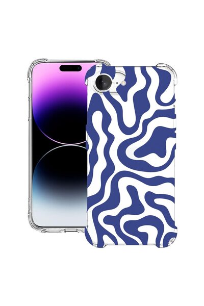 bestcase Калъф за Apple iPhone 16e, Удароустойчив 1.5ММ, Синя абстрактна лини...