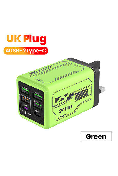 Choice8 UK Green 240W 4USB+2Type C Super Fast Charging Mobile Phone Charger 6...