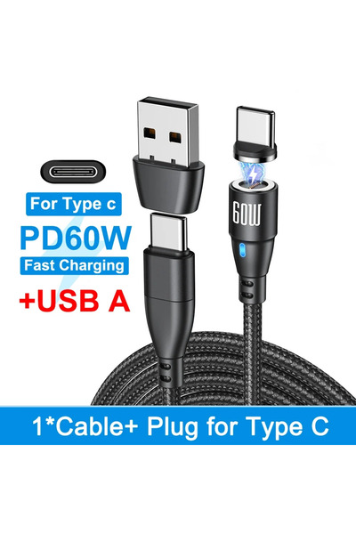 Choice كابل USB نوع C مغناطيسي أسود بطول 1 متر (3.3 قدم) قابل للدوران 540 درج...
