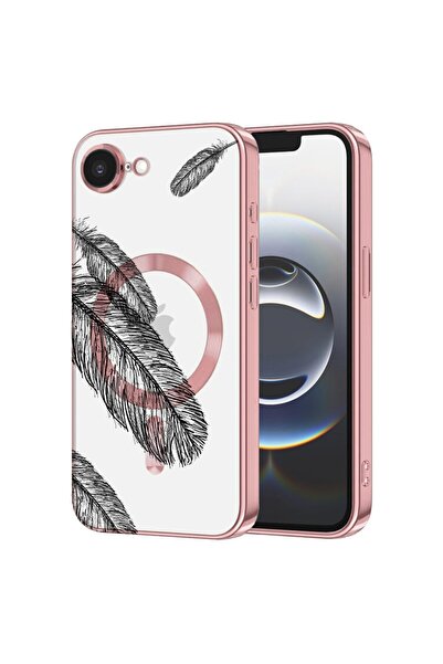bestcase Husa Luxury MagSafe, Compatibilă cu Apple iPhone 16e, Pene negre, Ul...