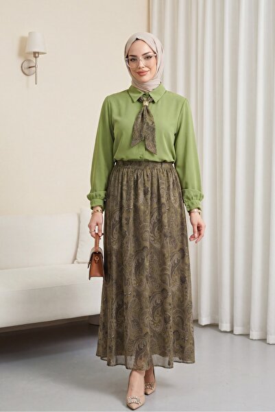 HİJABAYA Σετ σιφόν με ζώνη στη μέση, φουλάρι και φούστα με επένδυση