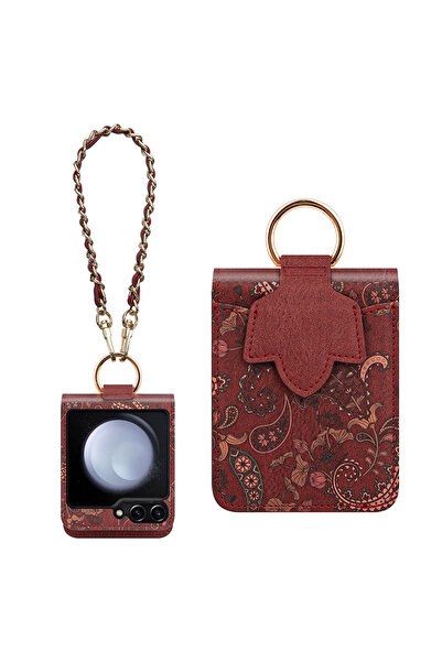 Choice6 Artificial leather Samsung Galaxy Z Flip 5 Dark red Wallet Bag Phone ...