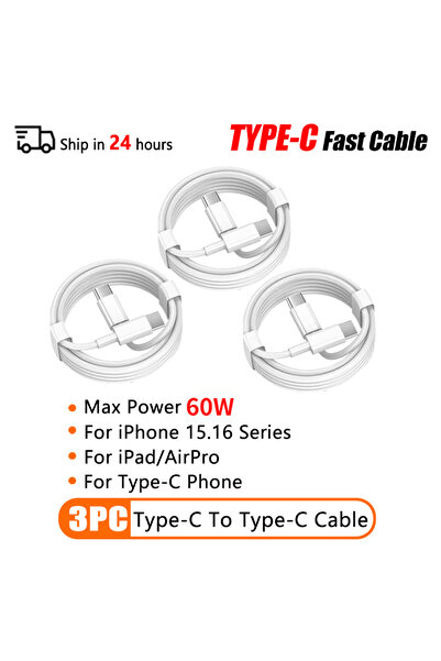 Choice11 كابل TypeC-60W بطول 2 متر - 3 قطع - كابل شحن سريع USB C إلى Type C ب...
