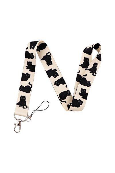 Choice14 Polyester Fiber 9 Cute Black Cat Lanyard Anti-lost Neck Strap for Wo...