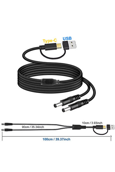 choice2 A C to 2xDC - 5V USB Type-C to 2 Dual DC Splitter Cable USB C to DC 5...
